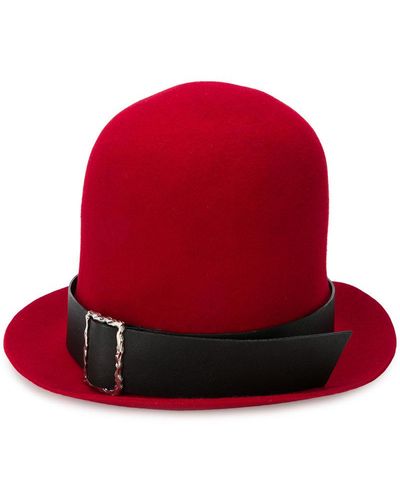 Yohji Yamamoto Chapeau rond à ruban en cuir - Rouge
