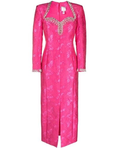 Huishan Zhang Eleanor Crystal-embellished Midi Dress - Women's - Silk/polyester/crystal - Pink