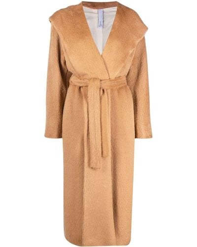 Hevò Tied-waist Hooded Coat - Natural