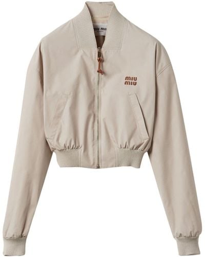 Miu Miu Panama cropped bomber jacket - Natur