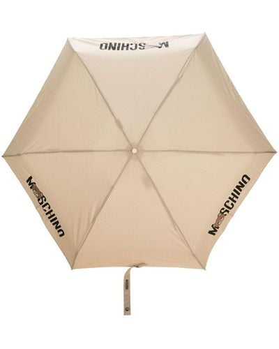 Moschino Regenschirm mit Logo-Print - Natur