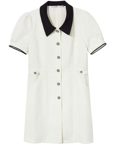 B+ AB Contrast-trimmed Short-sleeve Minidress - White