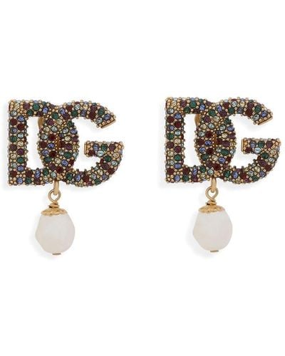 Dolce & Gabbana Dg-logo Rhinestone-embellished Earrings - Metallic