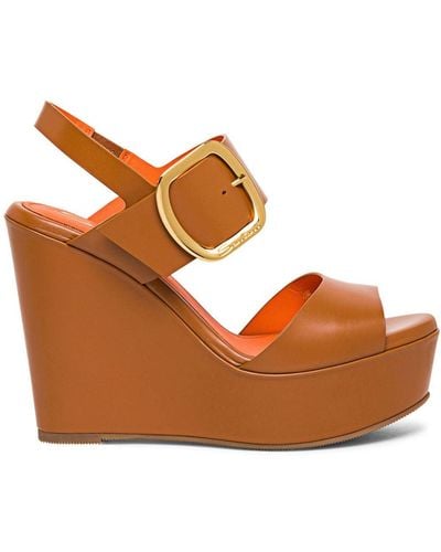 Santoni Wedge Leather Sandals - Brown