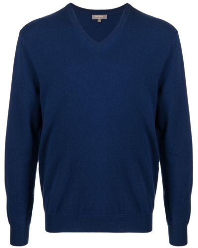 N.Peal Cashmere Pull en cachemire à col v - Bleu