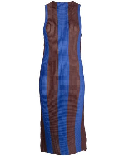 Sunnei Pleated Striped Midi Dress - Blue