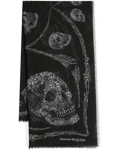 Alexander McQueen Sciarpa Crystal Skull con frange - Nero
