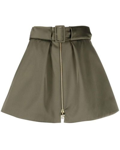 Patou Green Flared Mini Skirt With Belt And Zipper