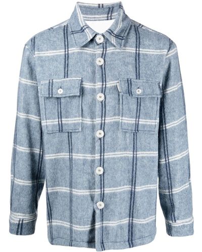 FAMILY FIRST Logo-print Checked Flannel Shirt - Blue