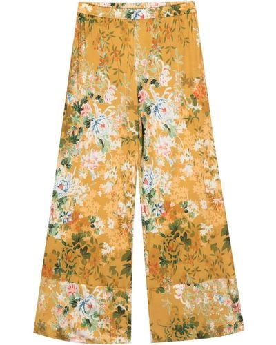 Pierre Louis Mascia Floral Silk Wide Trousers - Yellow