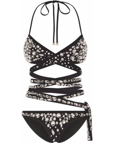 Dolce & Gabbana Rhinestone-embellished Crossover Bikini - Black