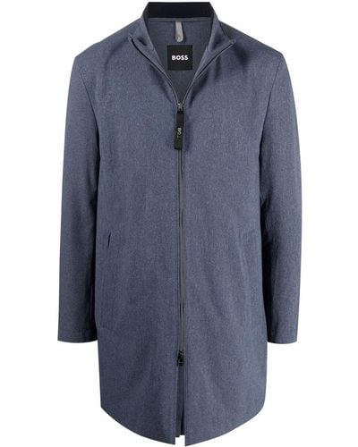 BOSS Micro-pattern Performance-stretch Packable Coat - Blue
