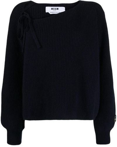 MSGM Tie-detail Ribbed Sweater - Black
