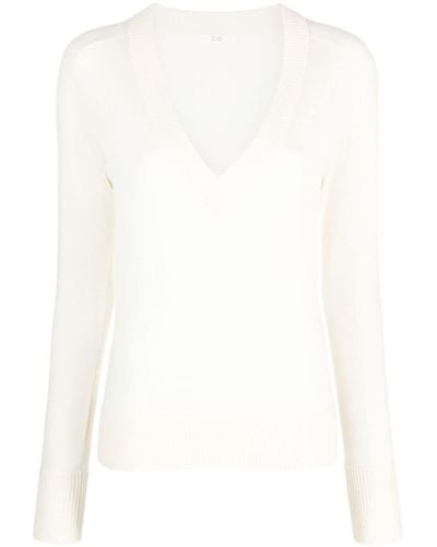 Co. V-neck Knitted Cashmere Sweater - White