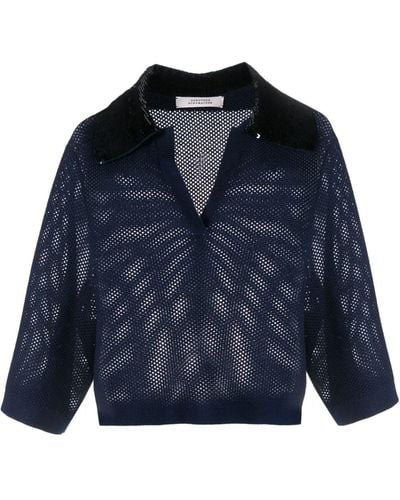 Dorothee Schumacher Pointelle-knit Sequin-collar Crop Top - Blue