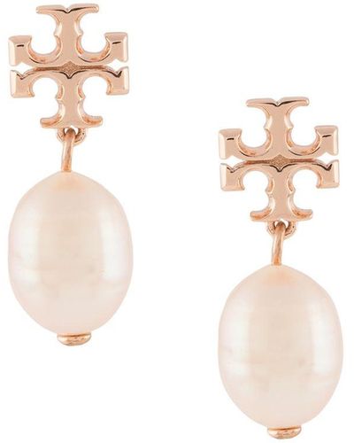 Tory Burch Gold And White Logo Plaque Earrings