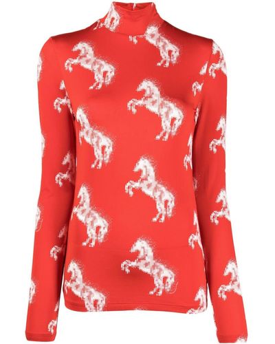Stella McCartney Horse-print High-neck Top - Red