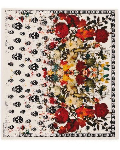 Alexander McQueen Skull Schal mit Blumen-Print - Natur