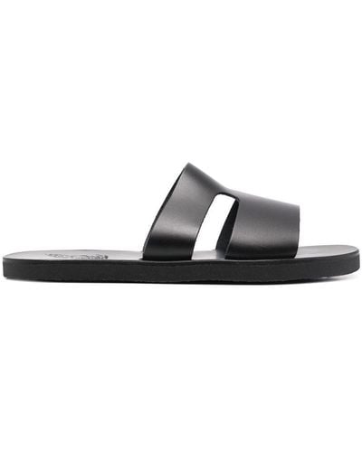 Ancient Greek Sandals Apteros Cut-out Leather Slides - Black