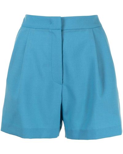 Pushbutton Pleat-detail Shorts - Blue