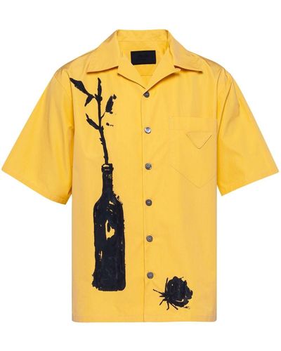 Prada Bowlingshirt Met Print - Geel