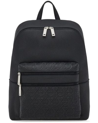 Ferragamo Embossed-logo Leather Backpack - Black