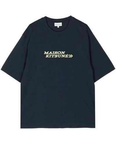 Maison Kitsuné T-Shirt mit Logo-Stickerei - Blau