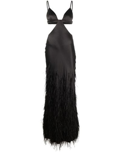 Cult Gaia Cutout-detail Feather-trimmed Long Dress - Black