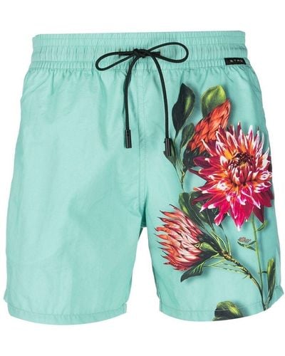 Etro Floral-print Swim Shorts - Green