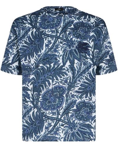 Etro All-over Graphic Print Cotton T-shirt - Blue