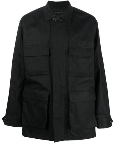 Balenciaga Sobrecamisa con múltiples bolsillos - Negro