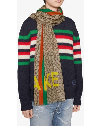 Gucci Fake-not Print GG Wool Scarf - Multicolour