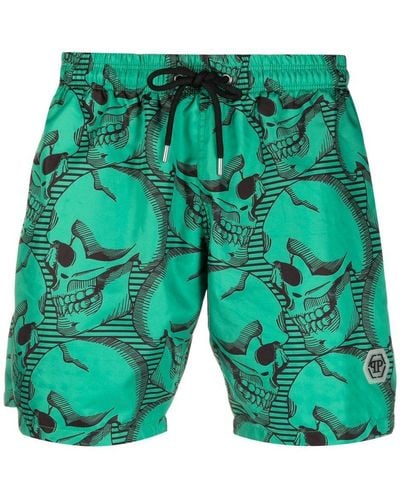 Philipp Plein Skull-print swim shorts - Vert