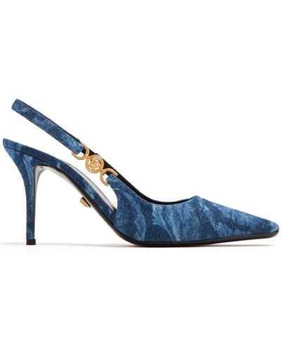 Versace Medusa '95 85mm Barocco-jacquard Court Shoes - Blue