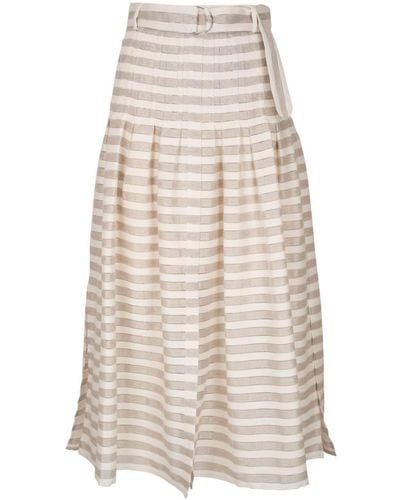 Akris Punto Striped Belted Midi Skirt - White