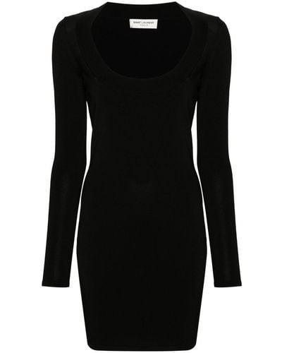 Saint Laurent Décolleté Knitted Mini Dress - Black