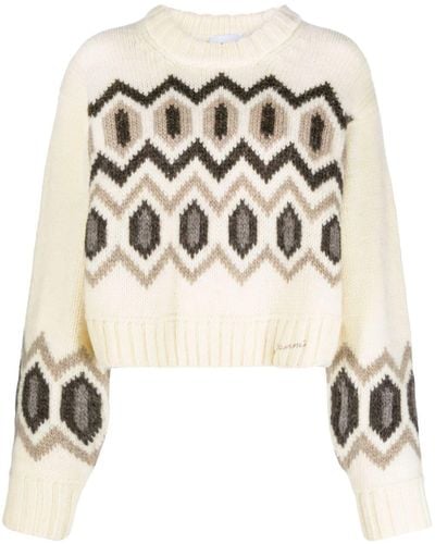 Ganni White Chunky Wool Cropped Sweater - Neutro