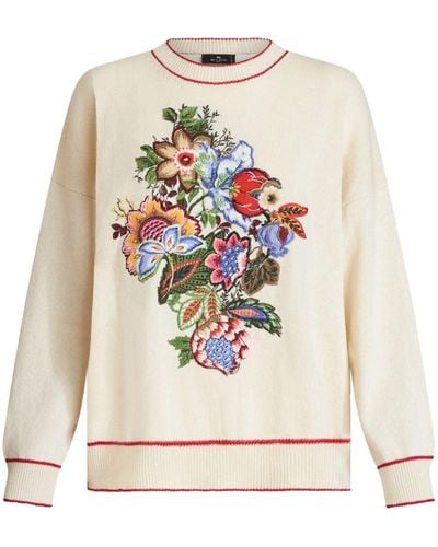 Etro Floral-embroidered Cashmere Blend Sweater - White