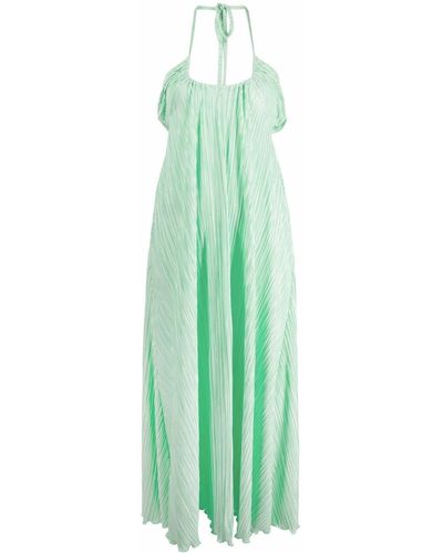 LoveShackFancy Emerald Green Gathered-detail Halterneck Dress