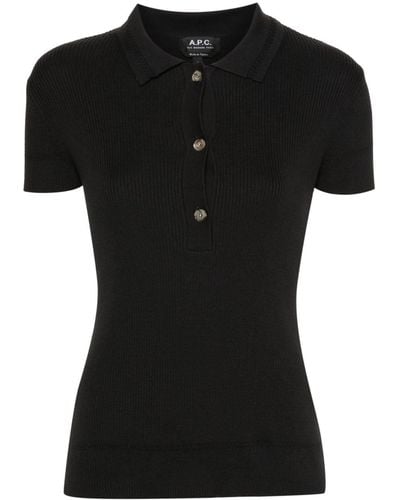 A.P.C. Ribbed-knit Polo Top - Black