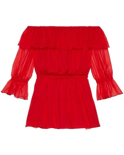 Gucci Vestido corto de seda sin hombros - Rojo