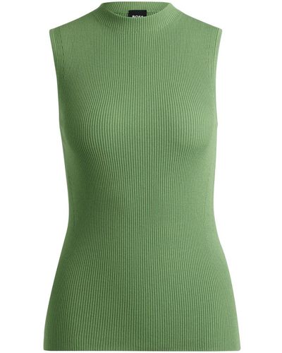 BOSS Ribbed-knit Tank Top - Green