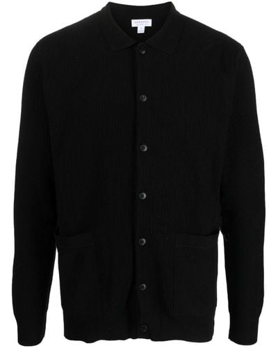 Sunspel Fine-knit Long-sleeve Cardigan - Black