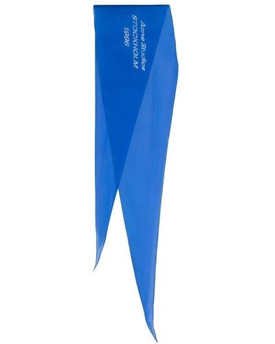 Acne Studios Foulard en soie à logo imprimé - Bleu