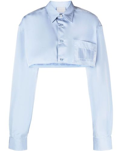 VTMNTS Barcode-print Cotton Cropped Shirt - Blue