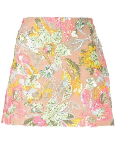 Elie Saab Floral-print Sequin-embellished Miniskirt - Natural