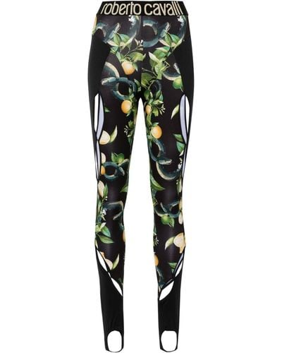 Roberto Cavalli Cut-out Detailed Lemon-print leggings - Black