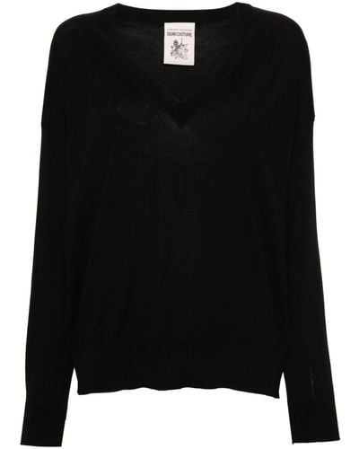 Semicouture V-neck Cotton Sweater - Black