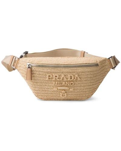 Prada Logo-embroidered Crochet Belt Bag - Naturel