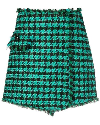 MSGM Tweed-Shorts mit Hahnentrittmuster - Grün